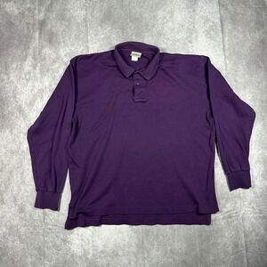 Vtg LL Bean Men XL Purple Long Sleeve Polo Shirt Cotton Knit Freeport Maine Boxy